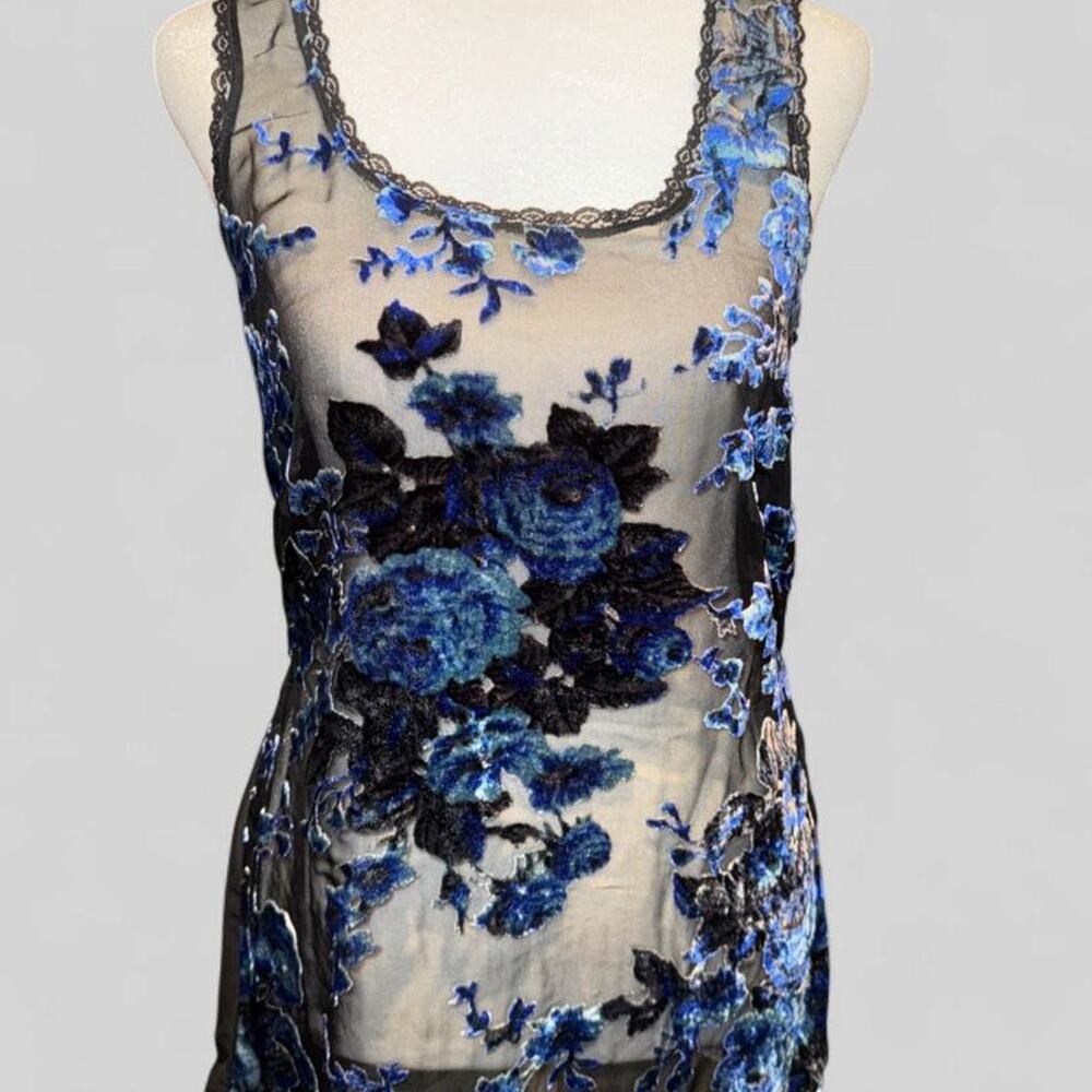 Blue floral lace tank top